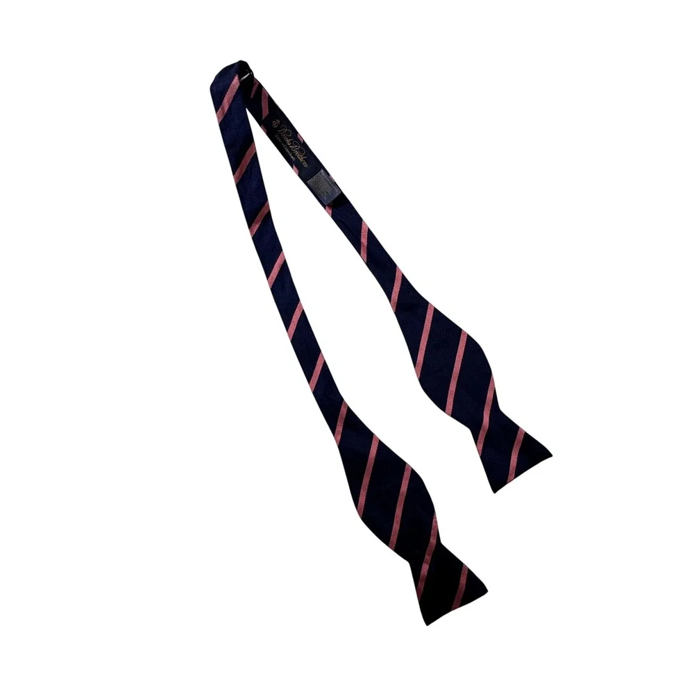Brooks Brothers Mens Silk Bow Tie Navy Pink Repp Stripe Made in USA Adjustable